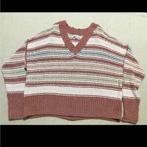 American Eagle Outfitters Multicolor Striped V-Neck Sweater